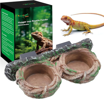 Magnetic Reptile Feeding Ledge, Gecko Feeder Ledge with One Piece Cup, Hollow Vine Food Dish, Reptile Water Bowl for Bearded Dragon Lizard Snake