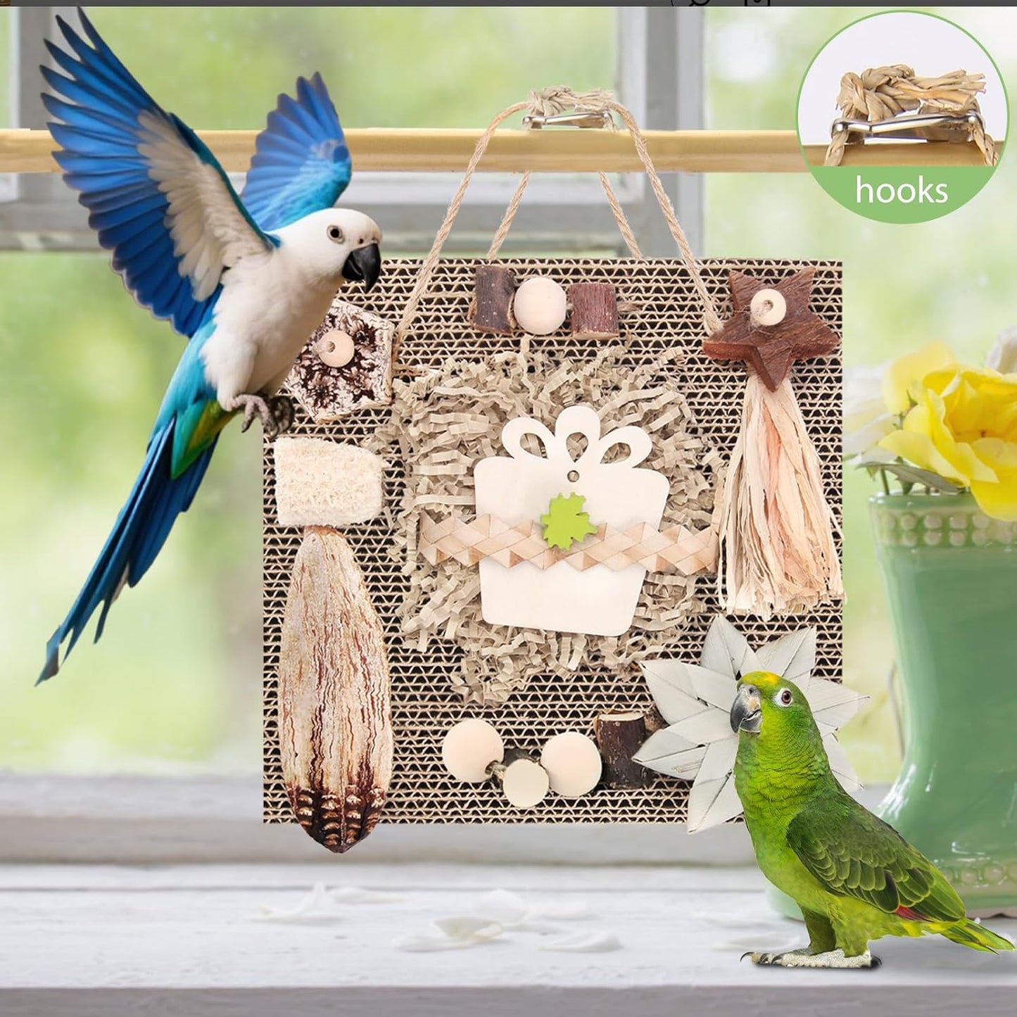 Kyouki Bird Toys, Parakeet Toys, Parrot Toy, Conure Hanging Chewable Cardboard Foraging Toys Suitable for Budgies, Cockatiels, Lovebirds, Sun Conures - and Other Small/Medium Parrots (Large)