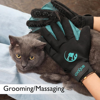 COOLJOB Patented Pet Grooming Gloves with Web, Reusable Washable Cleaning Brush Massage Hair Remover for Short Long Haired Dog Cat Horse Animal, Washing Bathing Shedding Supplies, Small, Blue Black