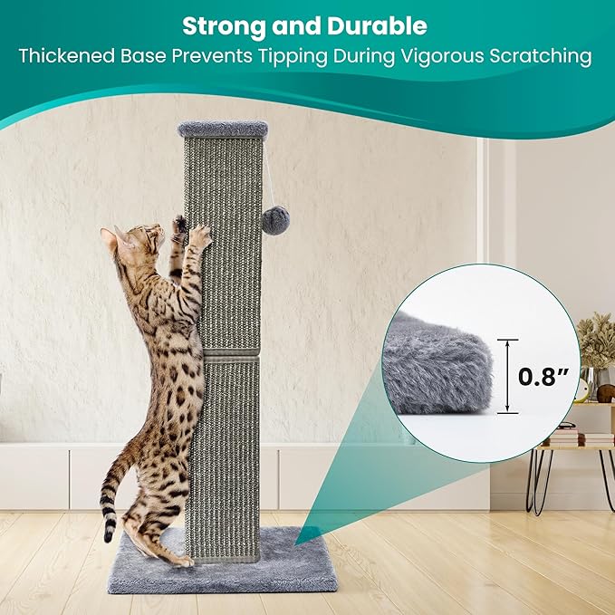 Cat Scratching Post 32 Inch for Indoor Large Cats and Kitten, Nature Sisal Tall Cat Scratch Post, Sisal Cat Scratcher Improve Cat's Scratching Habits and Protect Your Furniture, Dark Grey