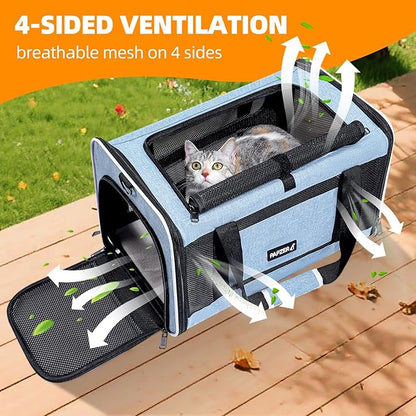 Cat Carrier Soft-Sided 18x11x11 Inch Travel Bag for Medium Cats Over 15lbs, Small Dog Carrier Crate Top Entry Breathable Mesh Puppy 12 Pounds, Pet Rabbit Carrying Cage Kennel Collapsible Blue