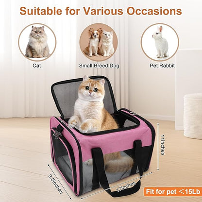 Pet Carrier, Breathable Mesh Design, Soft Cat Carrier with Shoulder Strap, Comfortable Travel Solution, Pink