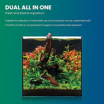 Ultum Nature Systems Dual AIO - Freshwater/Saltwater Compatible All in One Rimless Tank with Triple Chamber Filtration System, Integrated Filter Aquarium w/Leveling Mat - 17 Gallon, 40A, Black