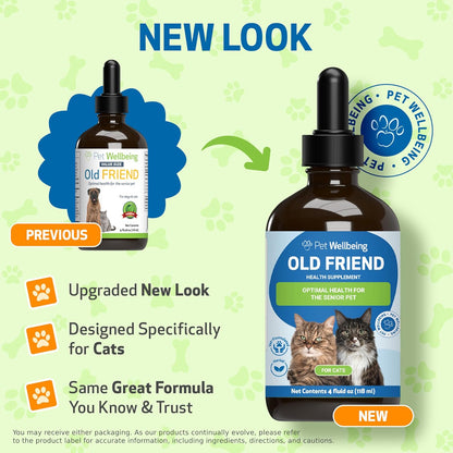 Pet Wellbeing Old Friend for Senior Cats - Supports Immune System Health, Joint Mobility, Healthy Energy Levels, Alfalfa, Reishi - Veterinarian-Formulated Herbal Supplement 4 oz (118 ml)