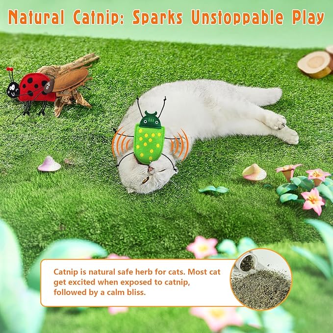 3 Pack Realistic Bug Catnip Cat Toys,Bell Sould Kitten Bite Interactive Kicker Toys for Cat's Natural Hunting