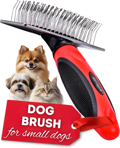 Mini Brush for Dogs and Cats - Coated Tips Massage Skin - Long Pins Remove Mats, Tangles in Long and Poodle Fur