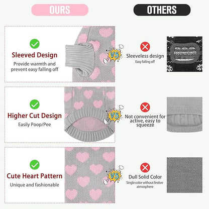KOOLTAIL Cat Sweater Turtleneck- Soft Knit Cat Sweaters for Cats Only, Heart Love Pattern Thick Warm Cold Weather Clothes, Valentine's Day Pet Outfit for Small Medium Large Size Kitten Puppy Grey L
