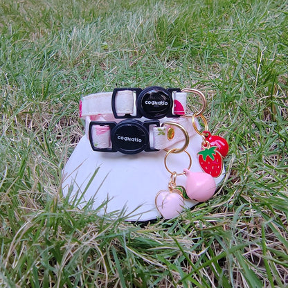 2 Pack Cotton Breakaway cat Collars with Bell,Safety Quick Release Pendant Cute Kitten Collar,Adjustable 20-30cm (Pink+Pink, 20-30cm)