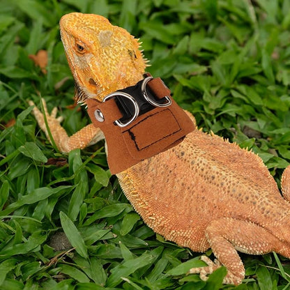 ADOGGYGO Bearded Dragon Harness Leash Set- 3 Size Pack Lizard Harness, Lizard Reptile Walking Leash for Bearded Dragon Reptiles (Brown)