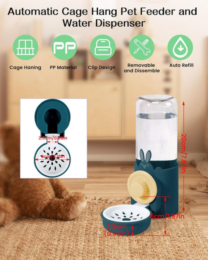 Hanging Automatic Pet Water Dispenser, Auto Siphon Rabbit Ferret Bunny Hedgehog Waterer Dispenser, Cat Dog Water Bowl for Cage Hanging (Dark Blue)