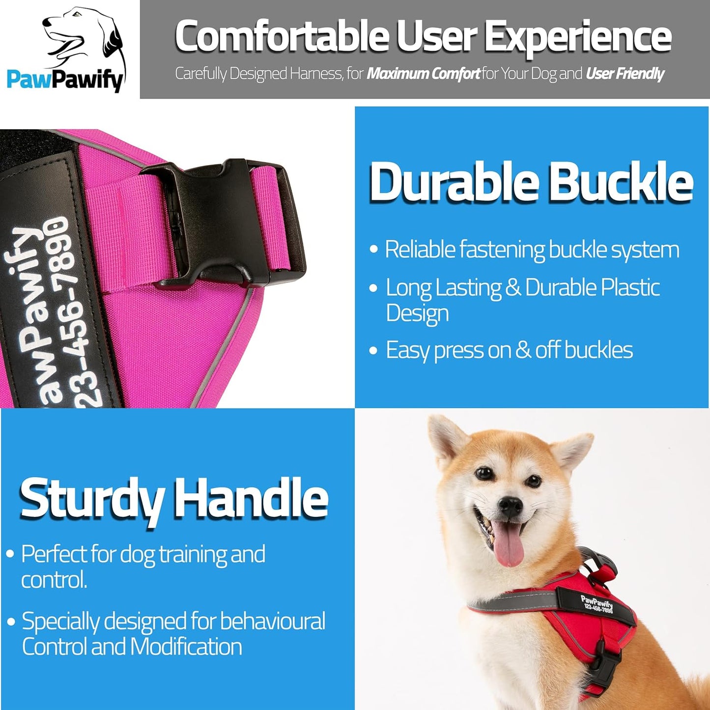 PawPawify Custom No Pull Dog Harness with Name and Phone Number, Heavy Duty Personalized Pet Vest to Prevent Tugging, Pulling, or Choking, Training and Walking (New Red, M (Chest 20-24in))