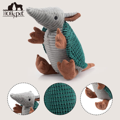 Hollypet Plush Dog Squeaky Toy Stuffed Armadillo Animal Pet Puppy Chew Toys with Clean Teeth for Small Medium Large All Breed Sizes Dogs, Deep Green, 14 in