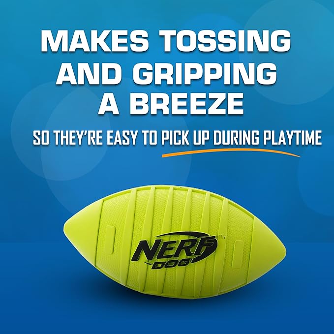 Nerf Dog Blitz Squeak Football Outdoor Dog Toy, 7 Inch Dog Football Squeaking Toy for Medium and Large Breeds, Green