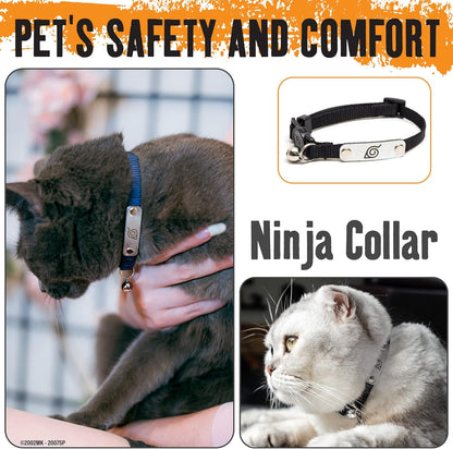 Naruto Breakaway Cat Collars for Girl & Boy Cats | Officially Licensed Naruto Shippuden Hidden Leaf Village Pet Accessories & Gifts, (8.5” to12”) Adjustable Cute Kitten Collar with Bell (Black, Ninja)