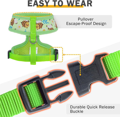 SCENEREAL Small Dog Harness and Leash Collar Set - No Pull Dog Harness for Small & Medium Sized Dogs - Soft Mesh Vest for Puppies, Chihuahua, Yorkie, Spring Summer Hiking Walking, Green Bee M