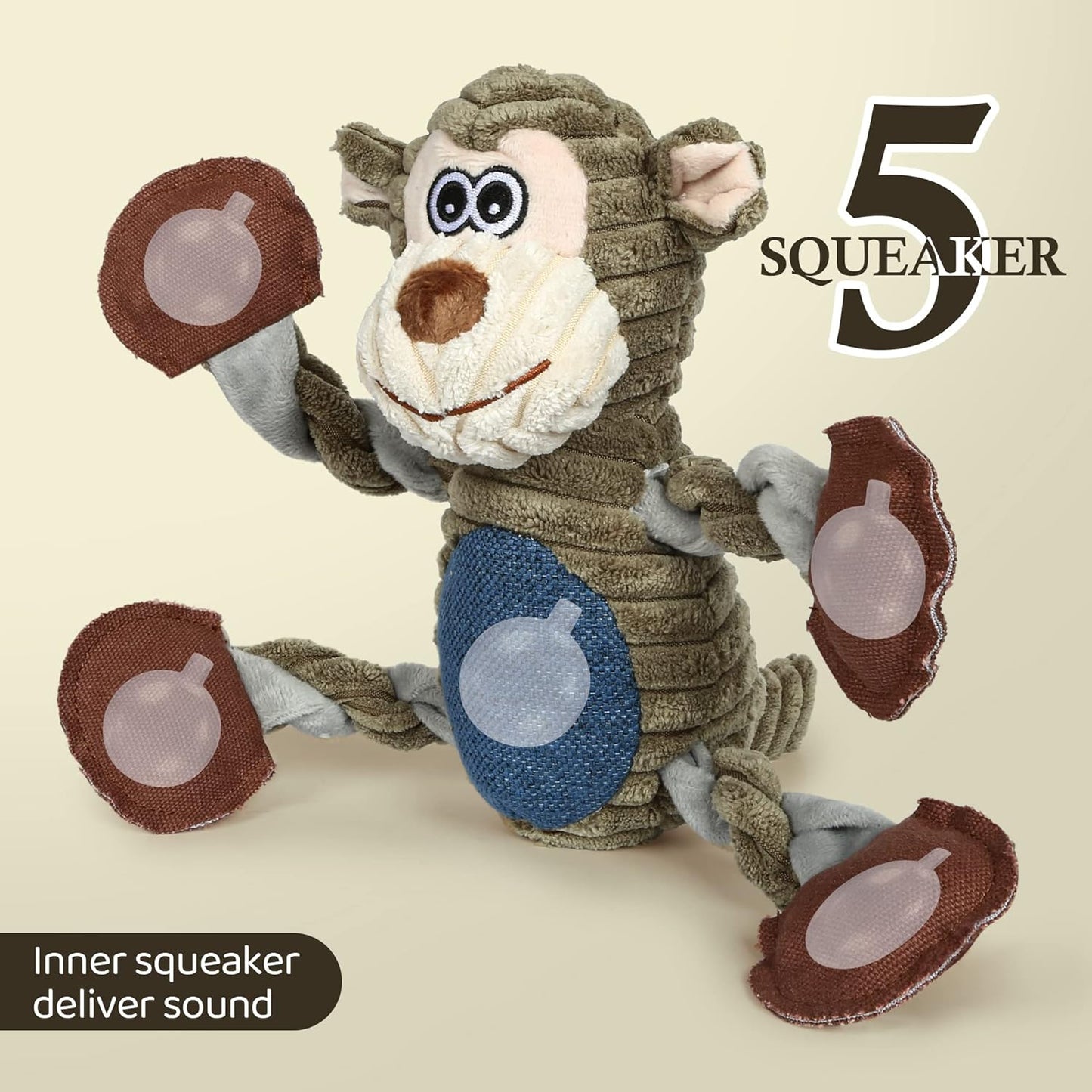 Dog Toys for Large Dog - Plush Squeaky Medium & Small Dog Toys - Stuffed Animals Puppy Toys - Funny Cute Dog Toys for Dog Birthday Presents (Monkey)