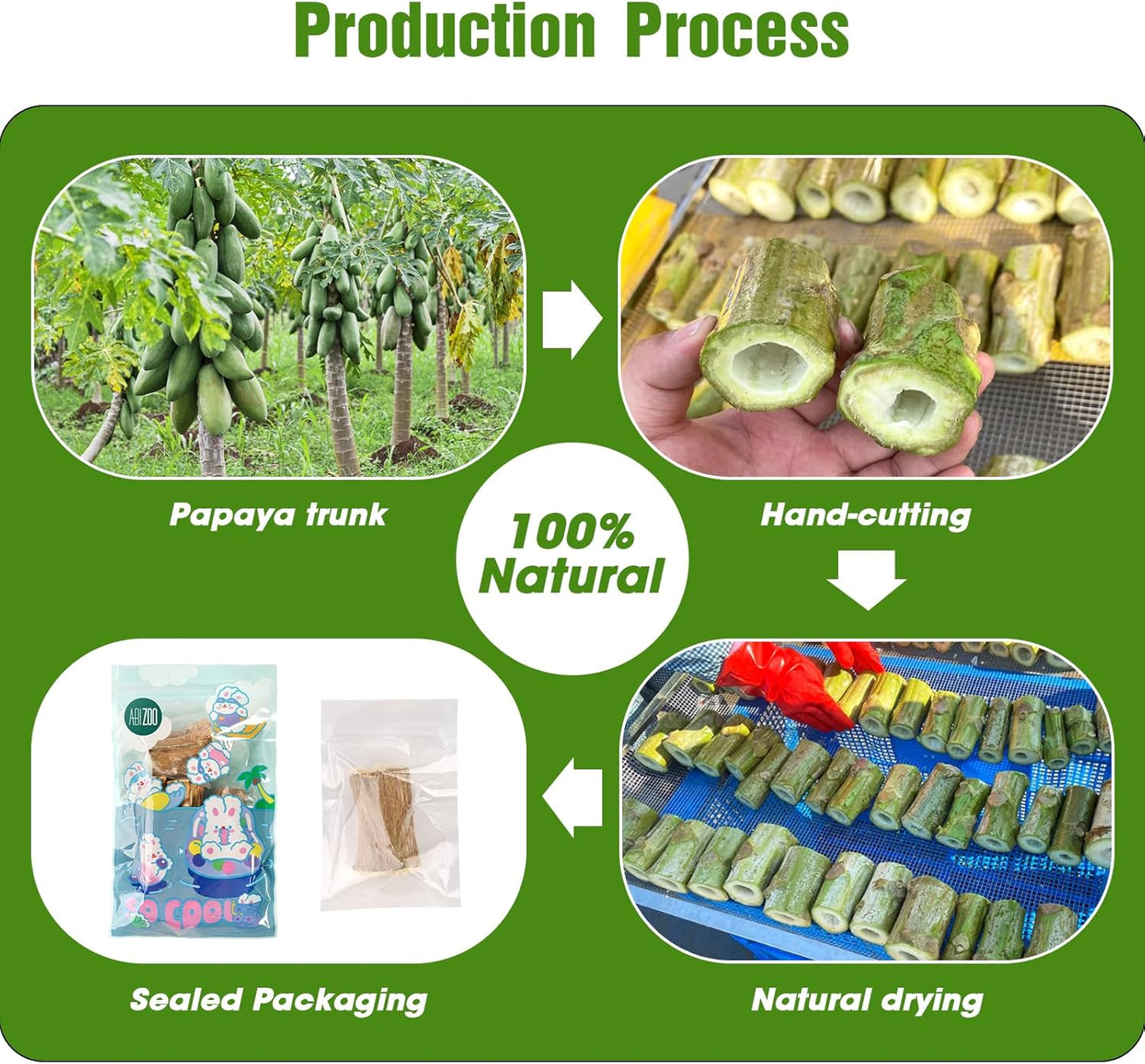 Abizoo Rabbit chew Toys for Bunnies,4 Pcs Natural Papaya Wood Chew Sticks Bunny Chews for Teeth Chinchilla Guinea Pig Hamster Gerbil Degu Small Animals to Keep Busy Molar Treats Toys