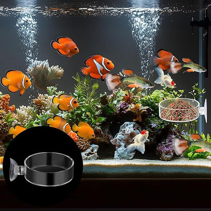 2Pcs Aquarium Shrimp Feeder Dish with Suction 75mm Round Clear Fish Tank Food Tray Container Glass Fish Tank Feeding Bowls for Aquarium Tanks Feeding Tray