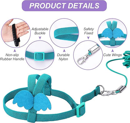 4 Pieces Pet Parrot Bird Harness Leash Adjustable Bird Flying Harness Traction Rope with Cute Wing for Parrots Pigeons Budgerigar Lovebird Outdoor Training Toy (Pink, Yellow, Light Purple, Cyan,S)