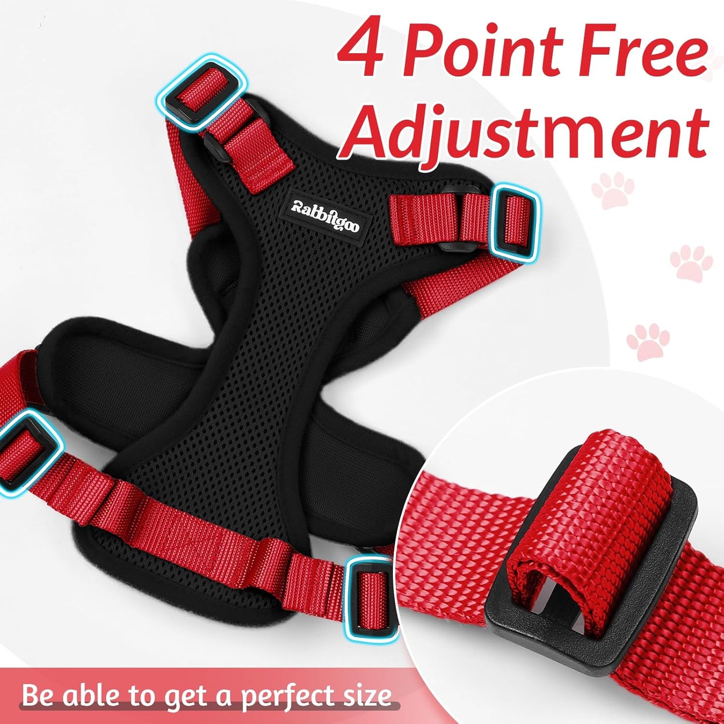 rabbitgoo Cat Harness and Leash for Walking, Escape Proof Soft Adjustable Vest Harnesses for Cats, Easy Control Breathable Reflective Strips Jacket, Black & Red, XXS