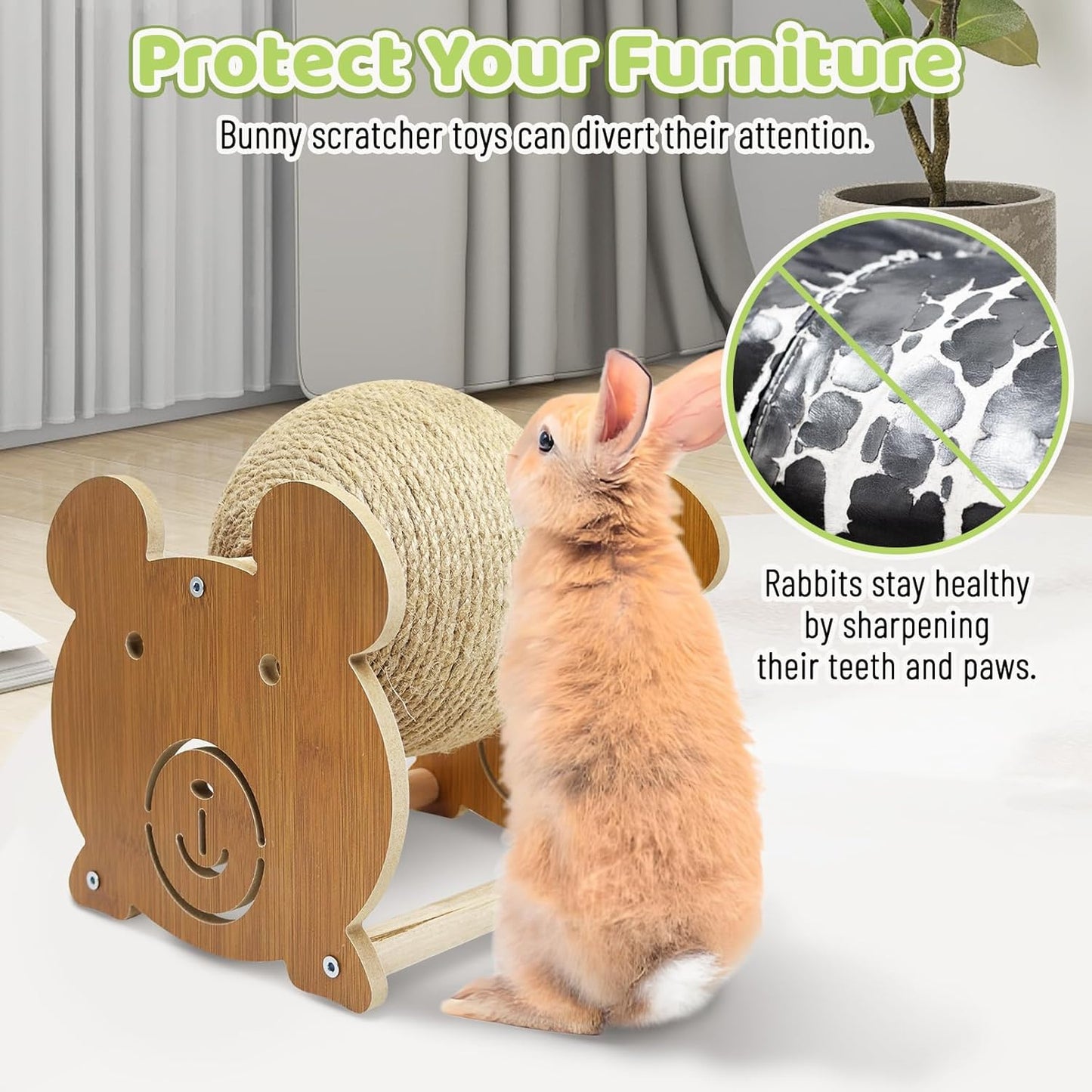 Fhiny Rabbit Scratch Toy, Natural Sisal Bunny Toy Scratching Ball Cute Sisal Bunny Claw Scratcher Ball Rabbit Enrichment Interactive Scratching Post for Kittens Ferrets Bear Shape