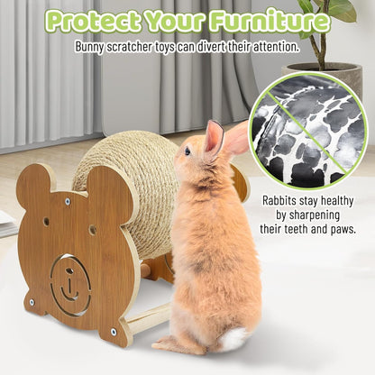Fhiny Rabbit Scratch Toy, Natural Sisal Bunny Toy Scratching Ball Cute Sisal Bunny Claw Scratcher Ball Rabbit Enrichment Interactive Scratching Post for Kittens Ferrets Bear Shape