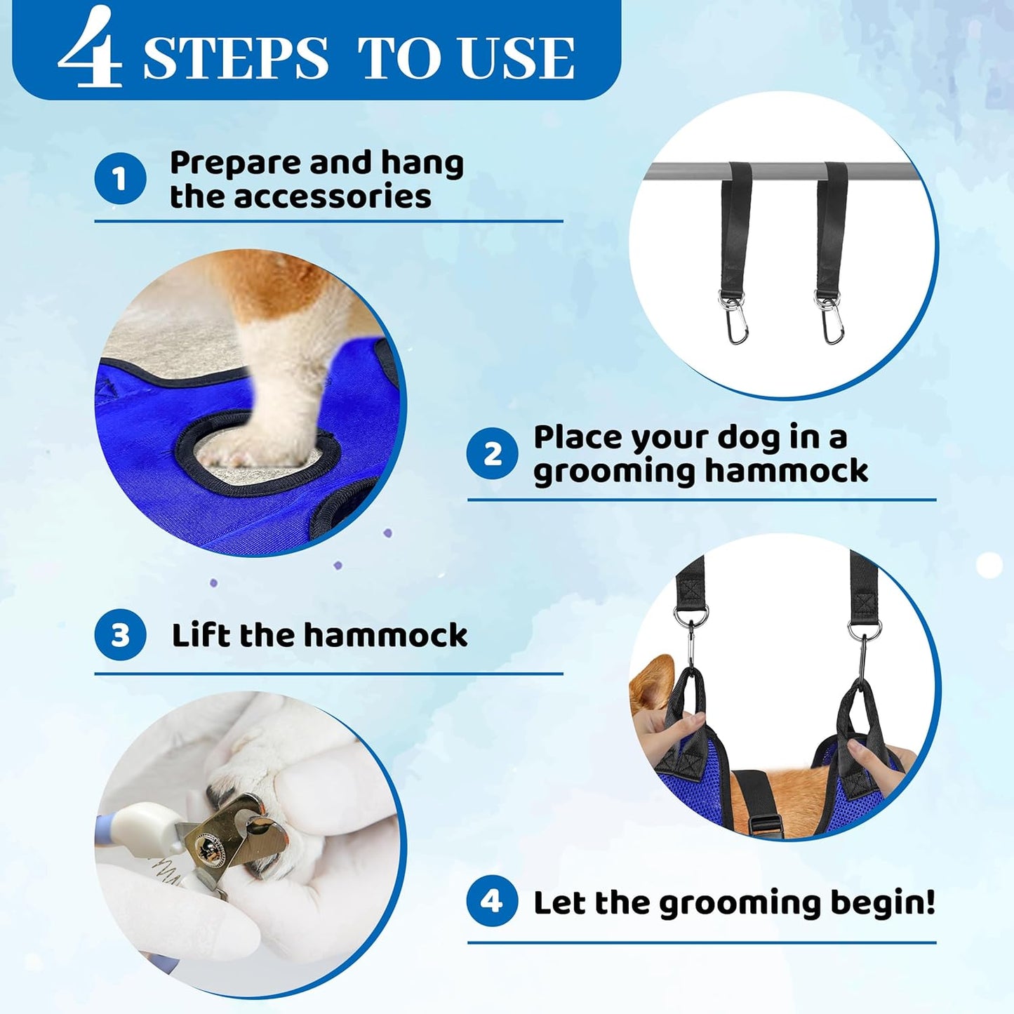 PatiencET Dog Grooming Hammock, Pet Grooming Hammock for Cats & Dogs, Dog Holder for Nail Trimming, Cat Sling for Nail Trimming with Nail Clippers/Trimmer, Nail File, Pet Comb(S)