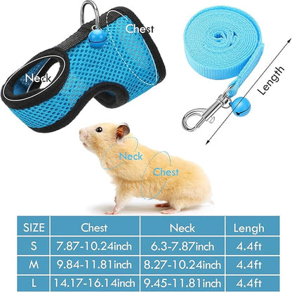 SATINIOR 2 Pieces Guinea Pig Clothes Baby Ferret Rats Hamster Soft Mesh Harness Leash Vest Set with Bell for Guinea Pigs, Hamster, Ferret, Rabbit, Chinchilla and Similar Small Animals(Blue, Black,M)