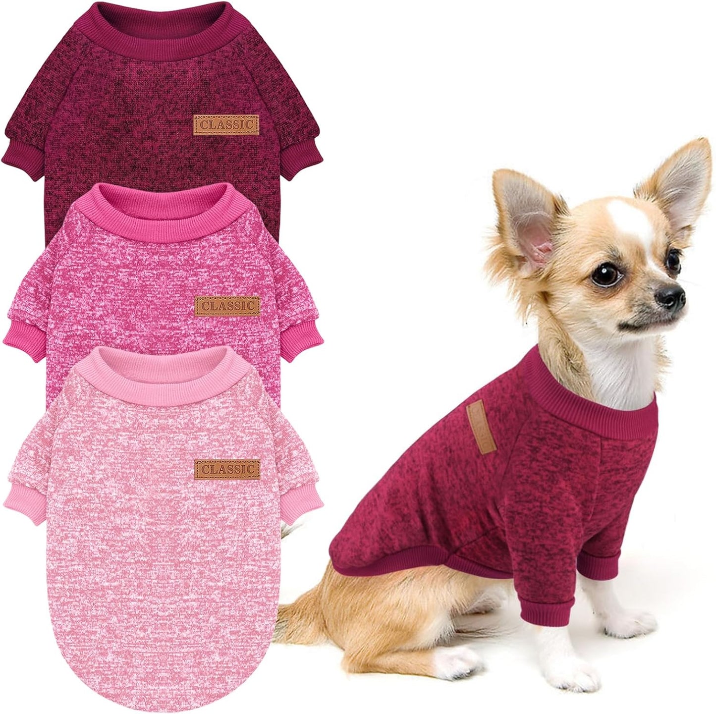 Idepet Pet Dog Classic Knitwear Sweater 3 Pcs, Fleece Coat for Small,Medium Dogs,Warm Pet Dog Cat Clothes,Soft Puppy Customes for Dog Grils Boys,X-Small
