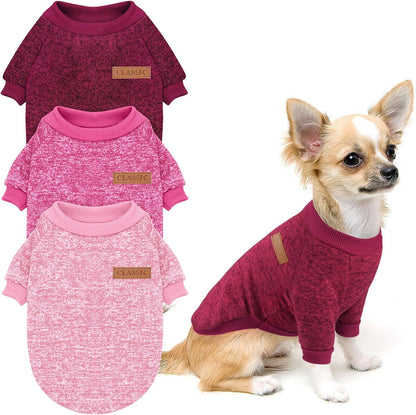Idepet Pet Dog Classic Knitwear Sweater 3 Pcs, Fleece Coat for Small,Medium Dogs,Warm Pet Dog Cat Clothes,Soft Puppy Customes for Dog Grils Boys,XX-Small