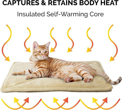 Furhaven ThermaNAP Self-Warming Cat Bed for Indoor Cats & Small Dogs, Washable & Reflects Body Heat - Quilted Faux Fur Reflective Bed Mat - Cream, Small