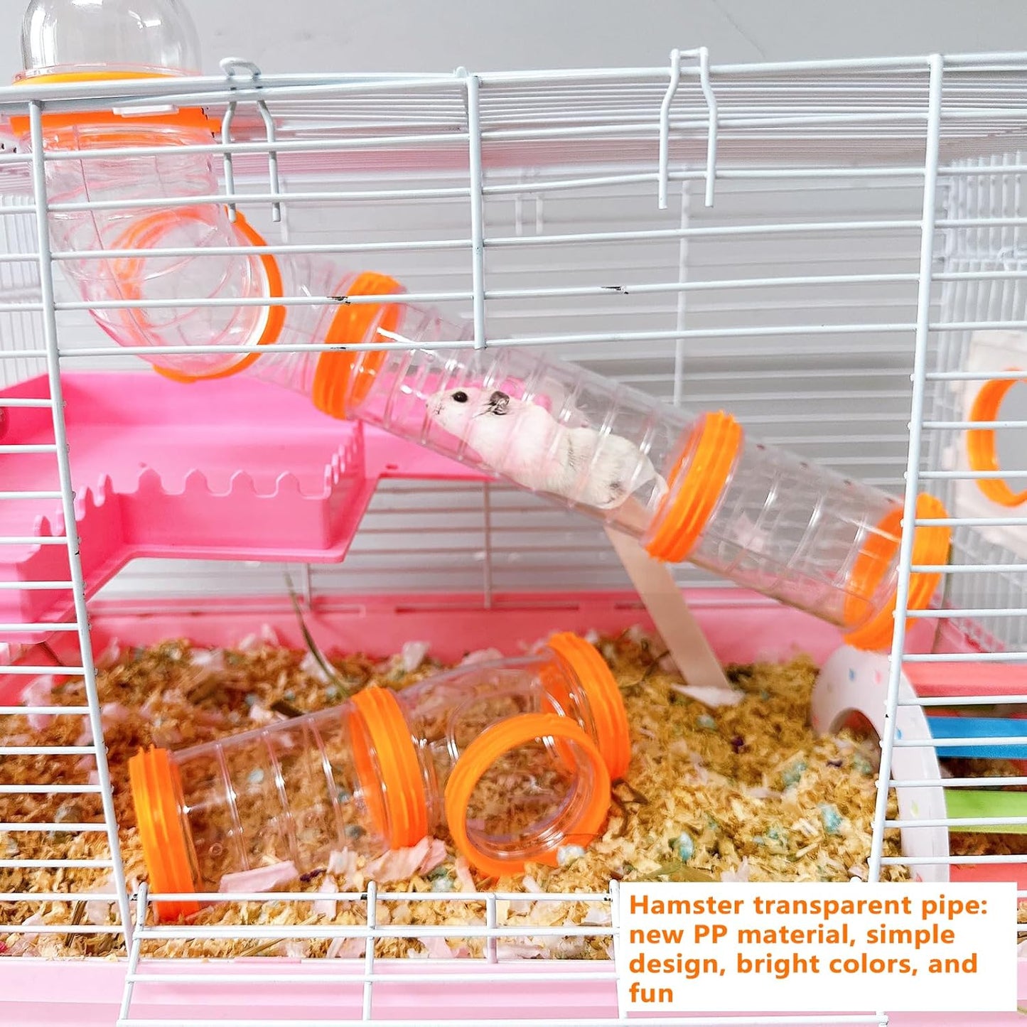 8PCS Hamster Tunnel Tube DIY Assorted Toy Transparent Adventure Pipe Playground Excercise Set for Mouse Syrian Hamster Gerbil (Orange)