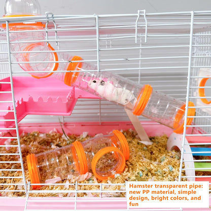 8PCS Hamster Tunnel Tube DIY Assorted Toy Transparent Adventure Pipe Playground Excercise Set for Mouse Syrian Hamster Gerbil (Orange)