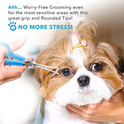 BOSHEL Dog Grooming Scissors for Dogs at Home (2 Pc) - Razor Sharp Stainless Steel Dog Scissors for Grooming - Professional Pet Scissor Set for Dogs & Cats - Best Pet Shears with Rounded Safety Tips