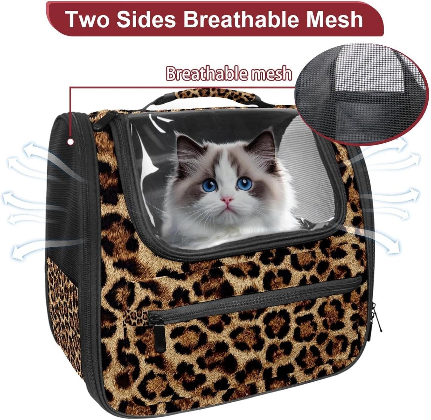 Dog Carrier Backpack for Small Pets - Cat & Dog Backpack for Hiking, Camping or Travel, Brown Leopard Print (1)