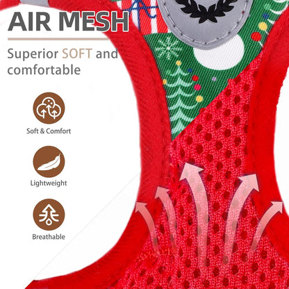 PUPTECK Adjustable Dog Harness Collar and Leash Set Step in No Pull Pet Harness for Small Medium Dogs Puppy and Cats Outdoor Walking Running, Christmas, XL