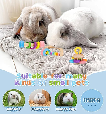 MEWTOGO 3 Pcs Wooden Bunny Toys - Safe Rabbit Toys, Bite-Resistant Guinea Pigs Toys for Chinchillas Hamsters Small Animals Playing Teeth Grinding Indoor Outdoor Bunny Gifts
