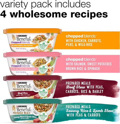 Purina Beneful Wet Dog Food Variety Pack, Prepared Meals & Chopped Blends - (16) 10 oz. Tubs