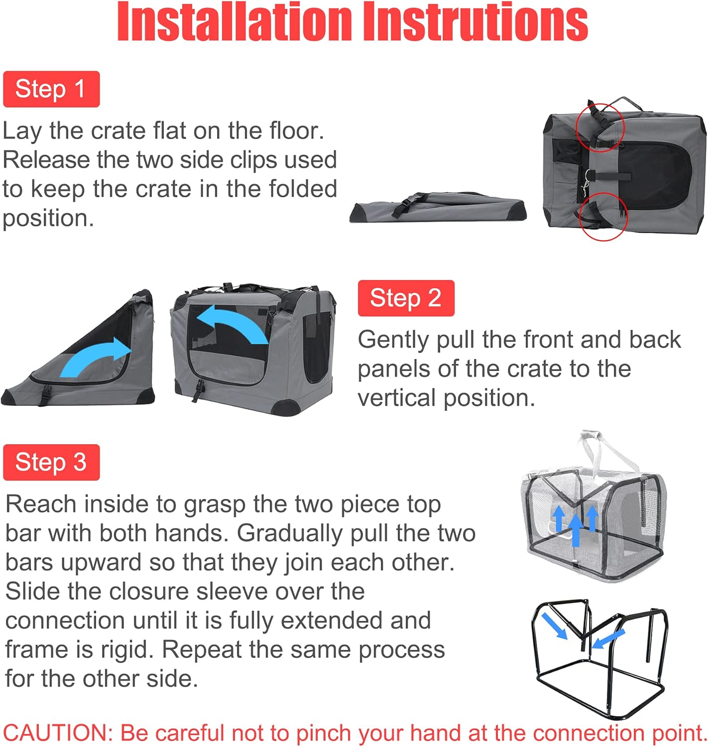 Large Cat Carrier 24"x16.5"x16.5" Portable Dog Crate for Small Medium Dogs Collapsible Traveling Pet Crate with Collapsible Bowl