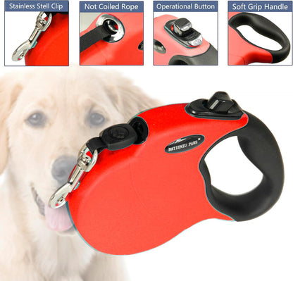 Retractable Dog Leash Hands-Free Adjustable Length 16ft with Safety Lock Durable Nylon Belt for Small Medium Large Dogs Easy Walk Training Portable Dog Leash Red L