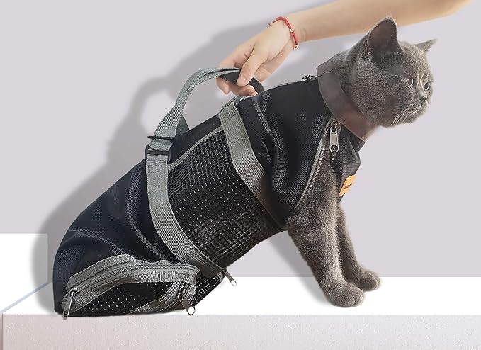 Cinf Cat Nail Clipping Cleaning Grooming Restraint Bag No Scratching Biting for Bathing Nail Trimming Injecting Examining(Black,L)