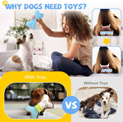 BAEJMJK 6 Pack Puppy Teething Toys Blue Small Breed Dog Chew Toys with Rope Cute Plush Squeaky Dog Toys Soft Rubber Puppy Toys Set for Cleaning Teeth Interactive Pet Doggy Bone Toys