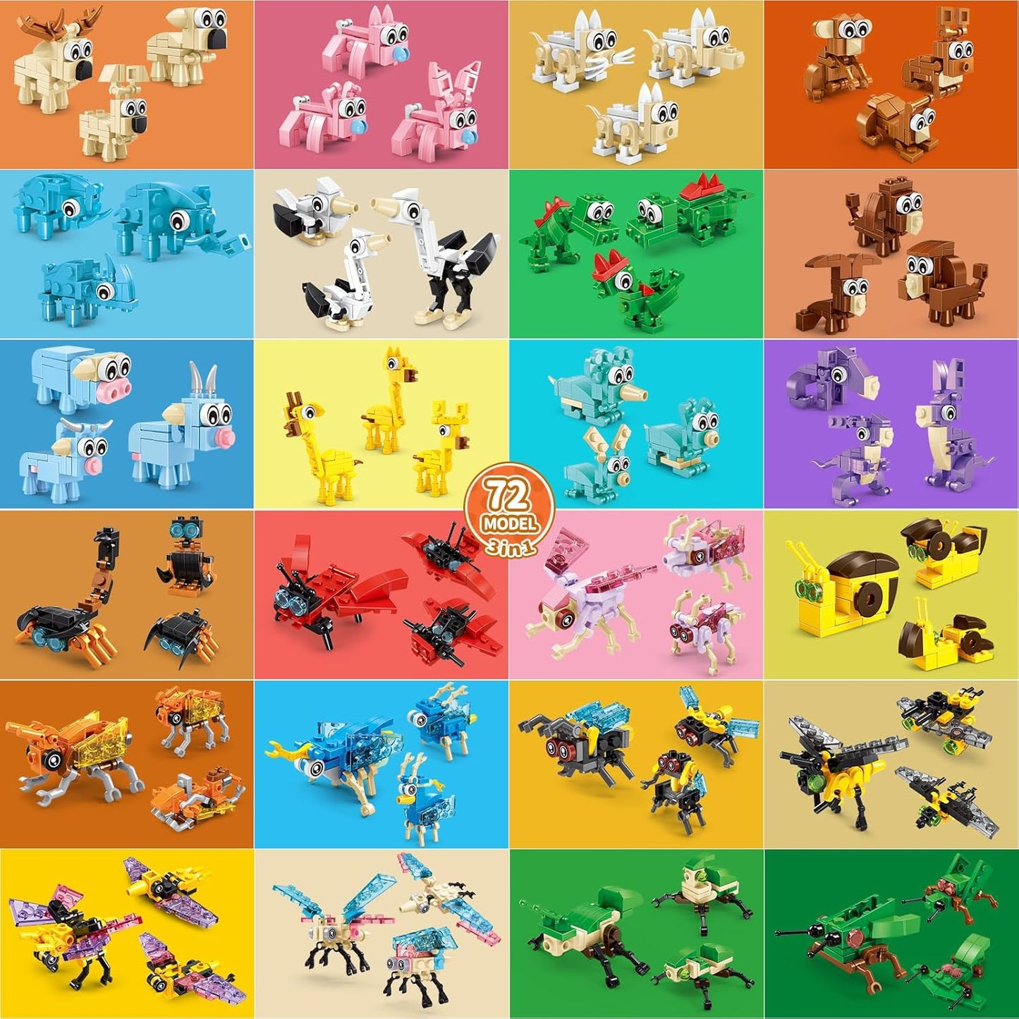 Party Favors for Kids - 24 Pack 72 Kinds of Animals Building Block Toy Goodie Bags Fillers Classroom Carnival Prizes Stuffers Gifts Building Set, Christmas Birthday Gift for Boys Girls Ages 6-12