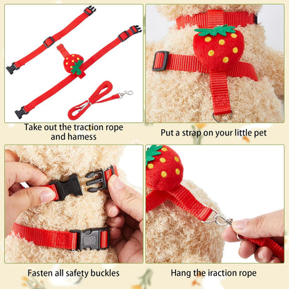 Duck Harness Leash Set Duck Harness and Leash for Real Ducks Adjustable Walking Rope Pet Cute Pattern Outdoor Traction Rope for Chicken Rabbit Small Animals(Xs,Strawberry)