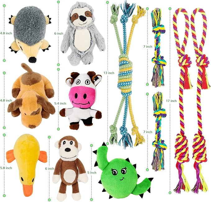 LEGEND SANDY Puppy Toys, Squeaky Dog Toys for Small Dogs, 12 Pack Puppy Chew Toys for Teething, Dog Rope Toy and Cute Stuffed Animals Value Bundle
