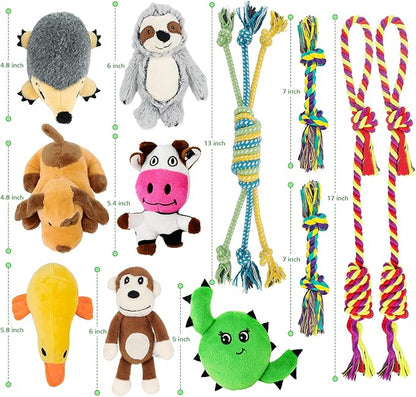 LEGEND SANDY Puppy Toys, Squeaky Dog Toys for Small Dogs, 12 Pack Puppy Chew Toys for Teething, Dog Rope Toy and Cute Stuffed Animals Value Bundle