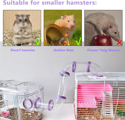 8PCS Hamster Tunnel Tube DIY Assorted Toy Transparent Adventure Pipe Playground Excercise Set for Mouse Syrian Hamster Gerbil (Purple)