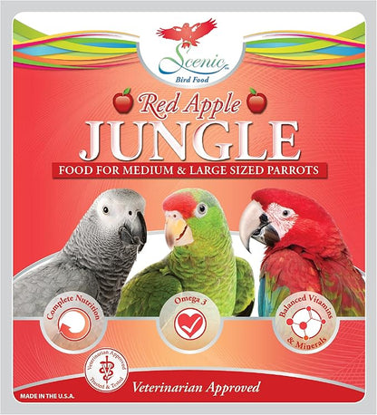 Scenic Apple Jungle Premium Parrot Food, Apple, Natural Flavors, High Protein, Low Iron Bird Pellets for Large Parrots, Macaw Food, Cockatoo, African Grey Parrots, Omega 3, Vitamins, 2lb (Pack of 2)