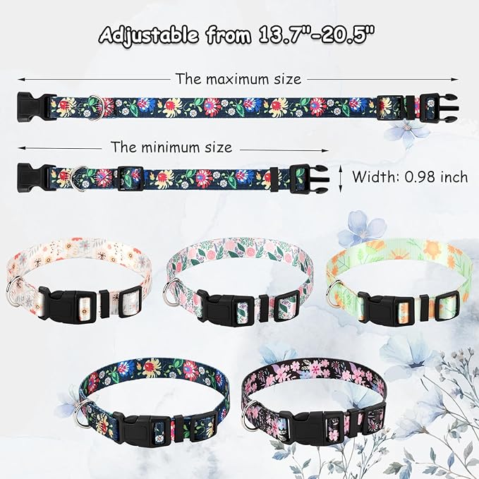 5 Pack Goat Collars with Bells, Horse Sheep Grazing Copper Bells and Adjustable Nylon Collar Set Pet Anti-Lost Loud Bronze Bell for Small Farm Animal Sheep Goat Cow Accessories(Floral)