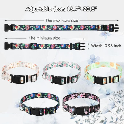 5 Pack Goat Collars with Bells, Horse Sheep Grazing Copper Bells and Adjustable Nylon Collar Set Pet Anti-Lost Loud Bronze Bell for Small Farm Animal Sheep Goat Cow Accessories(Floral)